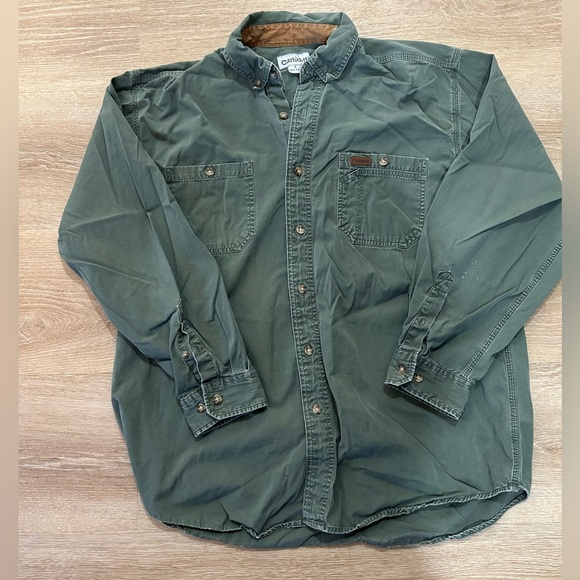 Carhartt Other - Carhartt Olive Green and Tan Contrast Collar Work Shirt